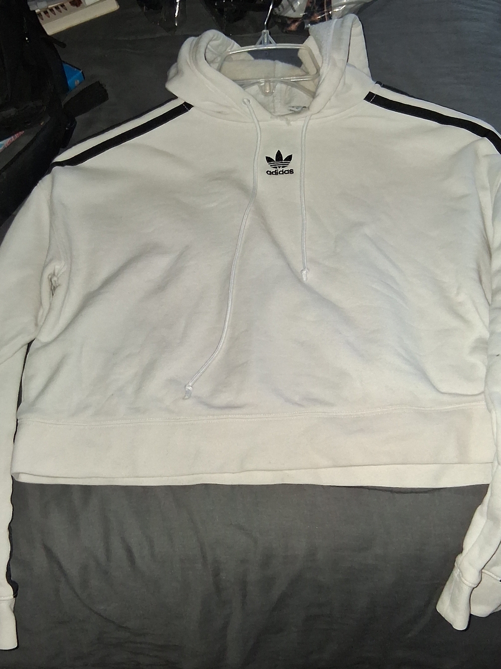 adidas White Hoodie with Black Shoulder Stripes